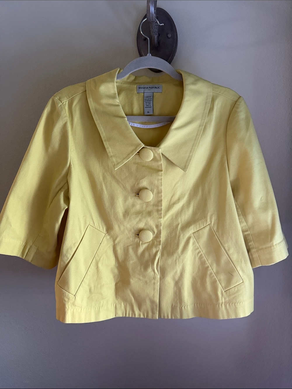 Banana Republic Boxy Yellow Cotton Jacket with Large Covered Buttons